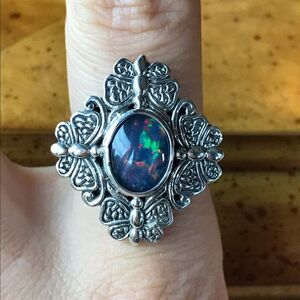 Australian Blue Opal Sterling Silver Ring Size 8